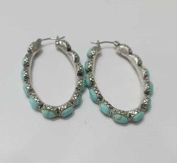 Vintage Gümüş Kaplama Hakiki Arizona Turkuazı Küpe Navajo