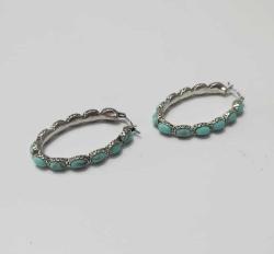 Vintage Gümüş Kaplama Hakiki Arizona Turkuazı Küpe Navajo