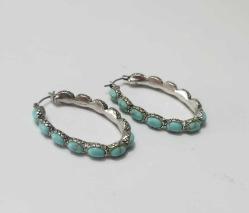 Vintage Gümüş Kaplama Hakiki Arizona Turkuazı Küpe Navajo