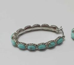 Vintage Gümüş Kaplama Hakiki Arizona Turkuazı Küpe Navajo