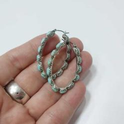 Vintage Gümüş Kaplama Hakiki Arizona Turkuazı Küpe Navajo