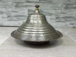 Antika Osmanlı Damgalı Kapaklı Bakır Sahan - Tabak