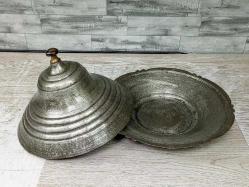Antika Osmanlı Damgalı Kapaklı Bakır Sahan - Tabak
