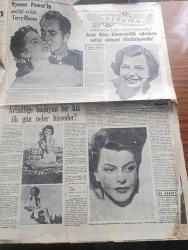Cumhuriyet Pazar Gazetesi - 6 Haziran 1954 - dünya mizahından seçme hikayeler Yakut gerdanlık - lokanta renkli karikatür - İstanbul konservatuvarı bale istidatları yazan Selmi Andak - Avrupa'da büyük bir televizyon kampanyası başladı - küçük Kral çizen O. Soglow - haftanın şakaları yazan Burhan Felek - eğlencelik köşesi - artistliğe başlayan bir kız ilk gün ne hisseder - Terry Shaw fotoğraf - Tyrone Power'in seçtiği artist Terry Moore Fotoğrafı - Cumhuriyet İngiliz sinema dünyasında yazan Feyyaz Tokar - yeşil gözlü kumral saçlı İngiliz dilberi Joan Rice Fotoğrafı - ev kadın moda köşesi - yaz tuvaleti - siz bu rüyalardan hangisini görürsünüz - yaşasın atlar yazan Halikarnas Balıkçısı - Yirmibeş Asır önce de erkek kulüpleri vardı - kainat içinde Bizim yerimiz nedir - yollarda ölüm tehlikesine karşı savaş - makine adamlar halka nasihat veriyor - bütün İstanbul halkı çiçek bayramında eğleniyor yazan Kazım Kip - çiçek bayramda güzel bir gösteri ve Gülhane Parkı'nın süslenen kapısı  fotoğraf