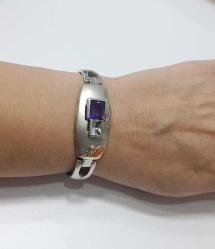 Vintage  Özel Yapım 925 Ayar Gümüş ve 18 Ayar Altın Mavi Topaz Ametist ve Hakiki Pırlanta Taşlı Bilezik Bileklik