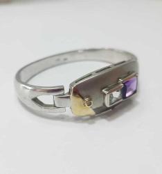 Vintage  Özel Yapım 925 Ayar Gümüş ve 18 Ayar Altın Mavi Topaz Ametist ve Hakiki Pırlanta Taşlı Bilezik Bileklik