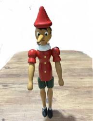 Pinokyo Hareketli Kolları ve Bacakları Olan Büyük Vintage Pinokyo Ahşap Biblo Figürü Boy 33 cm