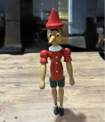Pinokyo Hareketli Kolları ve Bacakları Olan Büyük Vintage Pinokyo Ahşap Biblo Figürü Boy 33 cm