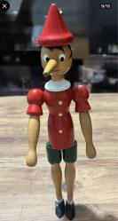 Pinokyo Hareketli Kolları ve Bacakları Olan Büyük Vintage Pinokyo Ahşap Biblo Figürü Boy 33 cm