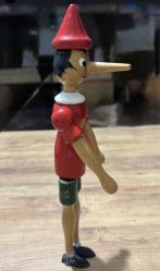 Pinokyo Hareketli Kolları ve Bacakları Olan Büyük Vintage Pinokyo Ahşap Biblo Figürü Boy 33 cm