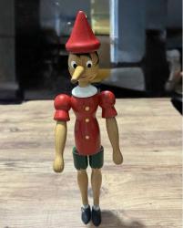 Pinokyo Hareketli Kolları ve Bacakları Olan Büyük Vintage Pinokyo Ahşap Biblo Figürü Boy 33 cm