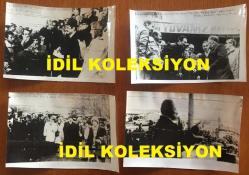 TÜRKİYE CUMHURİYETİ ESKİ BAŞBAKANI BÜLENT ECEVİT'İN ORİJİNAL 4'LÜ AJANS-BASIN FOTOĞRAFI SETİ - 18 x 12 cm EBADINDA - BÜLENT ECEVİT'İN VAN MİTİNGİNDE ÇEKİLMİŞ 4 FARKLI KARE, 30 EKİM 1978