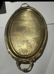 ANTİKA OSMANLI DÖNEMİ OSMANLI TURALI,İMZALI, ÇİÇEK DESENLİ EL YAPIMI PİRİNÇ MİNİ KAHVE SERVİS TEPSİSİ