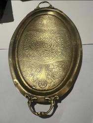 ANTİKA OSMANLI DÖNEMİ OSMANLI TURALI,İMZALI, ÇİÇEK DESENLİ EL YAPIMI PİRİNÇ MİNİ KAHVE SERVİS TEPSİSİ