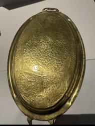 ANTİKA OSMANLI DÖNEMİ OSMANLI TURALI,İMZALI, ÇİÇEK DESENLİ EL YAPIMI PİRİNÇ MİNİ KAHVE SERVİS TEPSİSİ