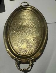 ANTİKA OSMANLI DÖNEMİ OSMANLI TURALI,İMZALI, ÇİÇEK DESENLİ EL YAPIMI PİRİNÇ MİNİ KAHVE SERVİS TEPSİSİ