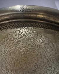 ANTİKA OSMANLI DÖNEMİ OSMANLI TURALI,İMZALI, ÇİÇEK DESENLİ EL YAPIMI PİRİNÇ MİNİ KAHVE SERVİS TEPSİSİ