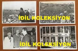 TÜRKİYE CUMHURİYETİ ESKİ BAŞBAKANI BÜLENT ECEVİT'İN ORİJİNAL 4'LÜ FOTOĞRAF SETİ - 18 x 12 cm EBADINDA - BÜLENT ECEVİT ZEYTİNBURNU'NDAKİ ABDİ İPEKÇİ SPOR TESİSİNİN TEMEL ATMA TÖRENİNDEYKEN ÇEKİLMİŞ 4 FARKLI KARE, KENDİSİNİ HAVA ALANINDA İL BAŞKANI EROL ÜNAL ve AYTEKİN KOTİL KARŞILADI, 26 TEMMUZ 1979