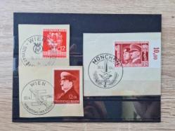 Nazi Almanyası / III. Reich Propaganda Pul ve Özel Damga (Wien 1941 – München 1941 – Wien 1944) 3’lü Set / Orijinal Dönem / Hitler – Mussolini