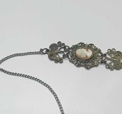 Antika Victorian Gümüş Kaplama Hakiki Shell Cameo Kolye ve Yüzük Set