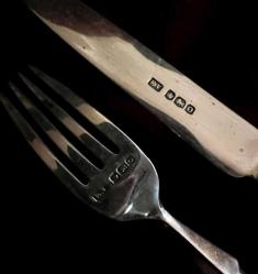 Antika gümüş fil dişi çatal bıçak seti