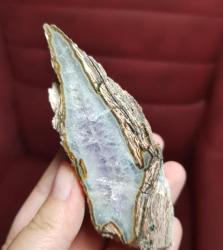 Petrified Wood Taşlaşmış Ahşap Levha: Druzy Ametist, Renkli Bantlar - Ağırlık: 256g - Benzersiz Koleksiyonluk Nadir Parça Kütle