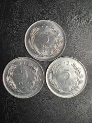 1975-1976-1977 YILLARI MADENİ 5 TÜRK LİRASI  ÇİL 5919