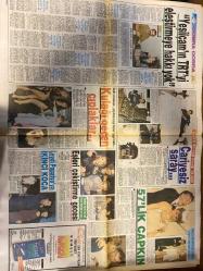 HAFTA SONU GAZETESİ DOĞUM GÜNÜ HEDİYESİ  ( Turkish Newspaper ) - 18 OCAK 1991  - TAM TAKIM 8 SAYFADIR -Ahu Tuğba-Kadir İnanır-Fatma Girik-Nurettin Sözen-Nazo Gelin-Ahu Tuğba-Nil Ünal-Sibel Şimşek-Melike Zobu-Seren Serengil-Meltem Doğanay-Erol Köse-Sami Savaş-Korhan Abay-Bambi-Selin Şen-Özlem Onursal-Hamit Yıldırım-Müjde Ar-Cenk Koray-Müge Oruçkaptan-Fikret Hakan-Zeki Müren-Müşerref Akay-Özlem Onursal-Hamit Yıldırım-Kadir İnanır-Ferdi Tayfur-Fulya Keskin-Saadet Gürses Seks şantajı-Ahu Kadir’i fena harcadı-Ahu’dan popo şov-Haber yorum fısıltı-Cici anne-Antika çift-Yıllar sonra-Pahalı aşk tam gaz-Bambi hedefte-Doktor bey pek ciddi-Hastanelik poz-Seksi konuk-Son durak sinema-Ünlüler buluştu-Seren Serengil’in şıklığı-Korkusuz beraberlik-Cicim ayları bitti-Gözlüklü doping-Yeşilçam’ın TRT’yi eleştirmeye hakkı yok-57’lik çapkın-Eşleri çekiştirme gecesi-Levdi Papatya’yla ikinci koca-Çalışsız saray-Şarkıcı annenin çöpçatan çocukları-Zeki Müren nikah şahidi-Tehditler dayaklar ve ölü doğum-Acı­sız