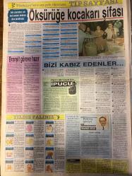 HAFTA SONU GAZETESİ DOĞUM GÜNÜ HEDİYESİ  ( Turkish Newspaper ) - 23 KASIM 1990  - TAM TAKIM 8 SAYFADIR -Ahu Tuğba-Mahmut Ercişler-Cengiz Özer-Bülent Ersoy-Bedrettin Dalan-Seda Sayan-Zeki Müren-Selin Aköken-Ayşe Gürel-Tarık Akan-İrfan Tözüm-Sabahattin Ali-İnci Onat-Ali Cebe-Oya Peri TV’de yerli porno-Rezalet-Çifte erkekli intikam-Dansöze şarkıcılık yaptırdılar-Dalan’a poşetli dilber-Çok çok özel gece-Azmin erittiği kilolar-Zeki Müren neden yok-TV için seks filmi-Yavru vatanda büyük skandal-Sahnede şiirsel erotizm-Çamura batmanın sonu-Bale onun her şeyi-077 acil nişan-10 yıllık ayrılığın pahalı faturası-Alp Doğan-Özkan Uğur-Sisi-Hülya Konuk-Ayşen Gruda-Aslıhan Öncü-Süha Özgermi-Elmas Kabare-Nil Ünal-Nalan Altınörs-Müjgan Senar-Ahu Tuğba-Zeki Müren-Tanju Çolak-Ayşegül Aldinç-Atilla Özdemiroğlu-Ercan Yazgan-Toşja Sarıci-Eser Akışka Çılgın travestinin peşindeki ünlüler-Hüsran yine hüsran-Amerika’daki zevk geceleri-Domates Güzeli’nin orkestrası-Ünlülerin gazinosuna yıkım kararı-Kabus geceden