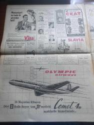 Hürriyet Gazetesi - Turkish Newspaper - 19 Mayıs 1960 - Büyük Atatürk'ün Samsuna ayak basışının 41. Yıldönümü - 19 Mayıs bayramı münasebeti ile örfi idare komutanlığı mutat donatım ve tenvirata izin verdi - örfi idarenin tebliğiyle akşam gazetesi dün 20 gün için kapatıldı - kıbrıs'taki görüşmeler yine durdu makarios hala ayak diriyor - Adnan Menderes Demirköprü barajını hizmete açtı fotoğraf - Amerika çavuşun çarptığı Yarbay Osman Günay için açılan tazminat davası sona erdi - Yahya Kemal'in mezarı yapılacak - Elvis Presley'in saçlarını kestirmesi mesele oldu - Elizabeth Taylor Musevi dinine intisap ettiği için filmleri Mısır'da gösterilmeyecek fotoğraf - Allah çocukları unuttu yazan Oya Baydar Yazı Dizisi - Hürrem Sultan yazan Feridun Fazıl Tülbentçi Yazı Dizisi - Jules Verne'in dünyanın merkezine seyahat adlı eserinin filme alınması tamamlanıyor - Muhlis Sabahattin Saadet Güneş Pathe Plaklarında - Orhan Cinemre'nin çoktan beri beklenen ilk plakları Columbia'da -Feriköy Yverdon Sport