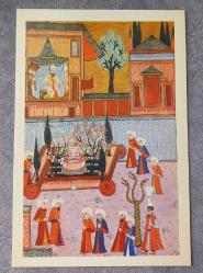 OSMANLI MİNYATÜR TEMALI BÜYÜK BOY KARTPOSTAL KONDİSYON YÜKSEK KOLEKSİYONLUK NADİR ÖLÇÜ = 15 X 22 CM ÇİÇEKÇİLER LOCASI