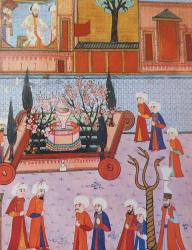 OSMANLI MİNYATÜR TEMALI BÜYÜK BOY KARTPOSTAL KONDİSYON YÜKSEK KOLEKSİYONLUK NADİR ÖLÇÜ = 15 X 22 CM ÇİÇEKÇİLER LOCASI