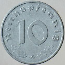 ALMANYA 10 PFENNİG 1942 A. İKİNCİ DÜNYA SAVAŞI NAZİ-HİTLER DÖNEMİ. GAMALI HAÇ. ÇİNKO.