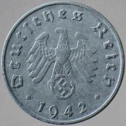 ALMANYA 10 PFENNİG 1942 A. İKİNCİ DÜNYA SAVAŞI NAZİ-HİTLER DÖNEMİ. GAMALI HAÇ. ÇİNKO.