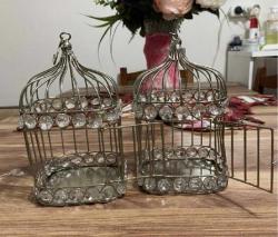 Dekoratif ikili Set Ferforje Kafes kapılı Fener Mumluk  Boy 18 cm