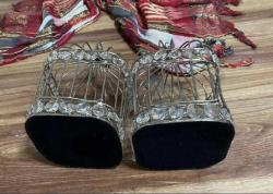 Dekoratif ikili Set Ferforje Kafes kapılı Fener Mumluk  Boy 18 cm