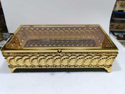 ÇY11-----ALTIN RENGİ METAL ÇERÇEVE AYNALI CAM KUTU