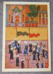 OSMANLI MİNYATÜR TEMALI BÜYÜK KARTPOSTAL KONDİSYON YÜKSEK KOLEKSİYONLUK NADİR ÖLÇÜ = 15 X 22 CM TEBERCİLER LOCASI