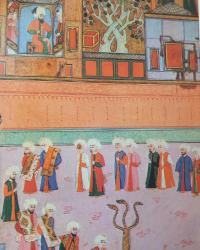 OSMANLI MİNYATÜR TEMALI BÜYÜK KARTPOSTAL KONDİSYON YÜKSEK KOLEKSİYONLUK NADİR ÖLÇÜ = 15 X 22 CM HALICILAR LOCASI