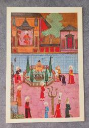 OSMANLI MİNYATÜR TEMALI BÜYÜK KARTPOSTAL KONDİSYON YÜKSEK KOLEKSİYONLUK NADİR ÖLÇÜ = 15 X 22 CM BAHÇIVANLAR LOCASI