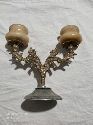 Pirinç ve mermer ikili şamdan 15 cm boyunda