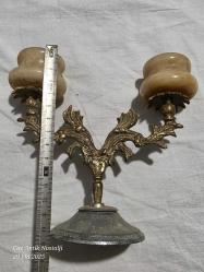 Pirinç ve mermer ikili şamdan 15 cm boyunda