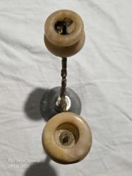 Pirinç ve mermer ikili şamdan 15 cm boyunda