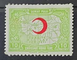 1937/38 TÜRKİYE KIZILAY CEMİYETİ ŞEFKAT 10 KURUŞ (K45) ŞARNİYER İZİ VAR