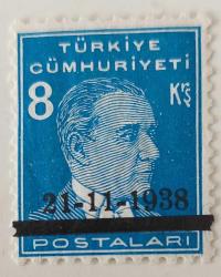 1938 ATATÜRK MATEM MAVİ 8 KURUŞ İSFİLA NOSU 1391 OLAN TEK PUL TEK SERİ ORİJİNAL MNH 2024 KATALOK DEĞERİ; 13.500TL TTT1R1 ÇOK NADİR