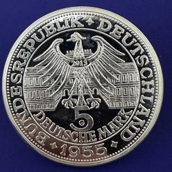 ***KOPYA*** Almanya 5 Mark, 1955 Ludwig von Baden'in Doğumunun 300. Yıldönümü. Yüksek Kalite Proof Replika