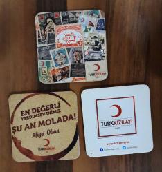KIZILAY 3 ADET BARDAK ALTLIĞI -  KIZILAY PULLARI GÖRSELLİ - Mantar Bardak Altlığı Kızılay