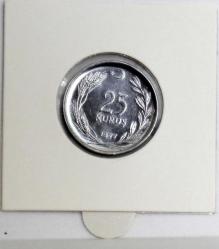 Türkiye Cumhuriyet 1977 Yılı 25 Kuruş Kenar Yazısı Turaya Göre Ters  ÇİL (0270)