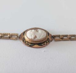 Antika Altın Kaplama Hakiki Shell Cameo Bileklik Bilezik.