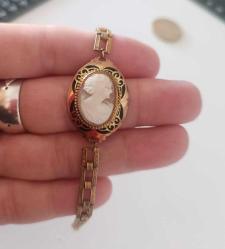 Antika Altın Kaplama Hakiki Shell Cameo Bileklik Bilezik.